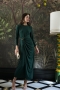 Yedra Gold Buckle Draping Jersey Dress in Green