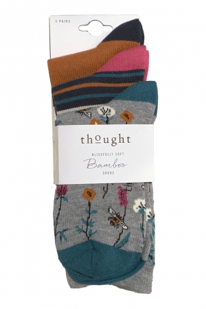 Flower & Stripes 3 Bamboo Organic Cotton Socks Pack