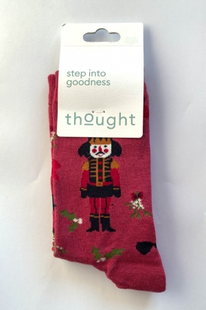 Nutcracker Christmas Bamboo Organic Cotton Socks in Brick Red