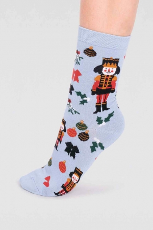 Nutcracker Christmas Bamboo Organic Cotton Socks in Foam Blue