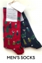 MENS Christmas Dinosaur 2 Organic Cotton Socks in Navy & Red