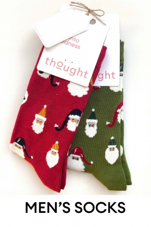 MENS Christmas Santa 2 Bamboo Socks in Red & Green