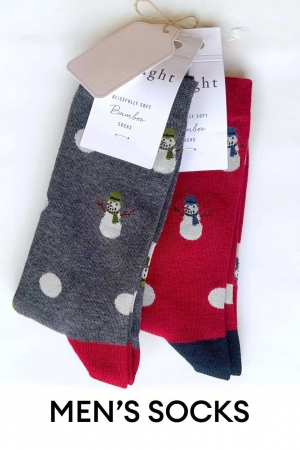 MENS Snowman 2 Bamboo Socks in Red & Grey