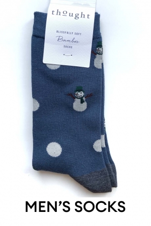 MENS Snowman Bamboo Socks in Blue Slate