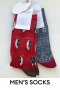 MENS Penguin and Fairisle 2 Bamboo Socks in Red & Blue Slate