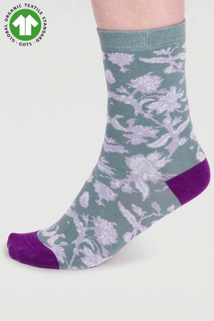 Winter Floral GOTS Organic Cotton Socks in Eucalyptus Blue
