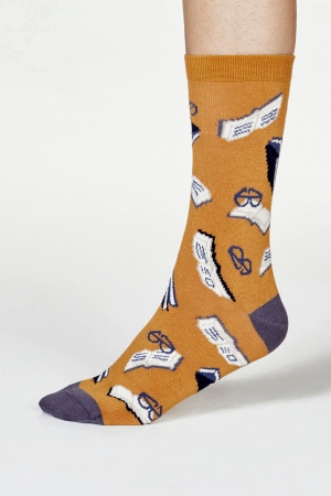 Kenna Bookworm Bamboo Socks in Amber Yellow
