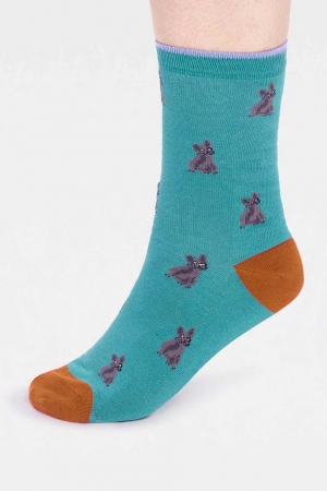 Kenna French Bulldog Bamboo Socks in Peacock Green