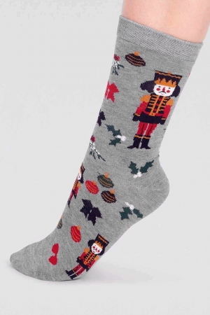 Nutcracker Christmas Bamboo Organic Cotton Socks in Grey Marle