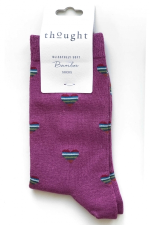Heart Stripe Bamboo Socks in Violet Pink