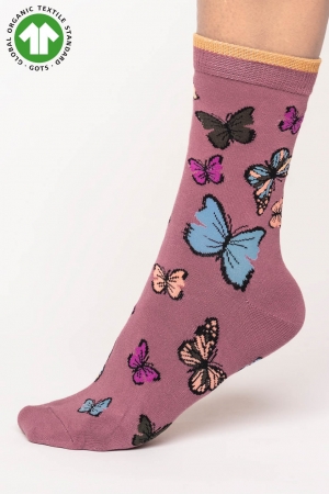 Butterfly GOTS Organic Cotton Socks in Dark Rose Pink