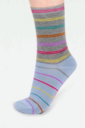 Lauryn Stripe Bamboo Organic Cotton Socks in Grey Marle