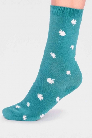 Niamh Clover Bamboo Organic Cotton Socks in Peacock Green