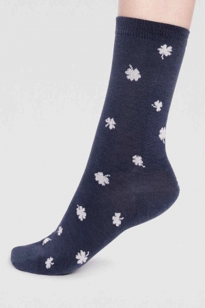 Niamh Clover Bamboo Organic Cotton Socks in Slate Blue