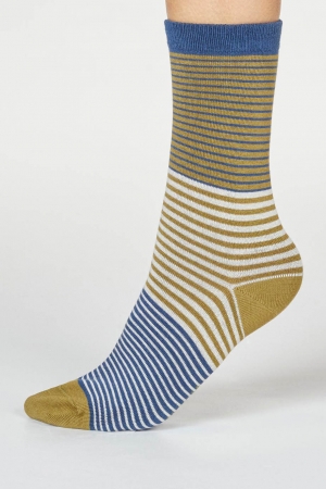 Kathleen Stripe Bamboo Socks in Blue Slate