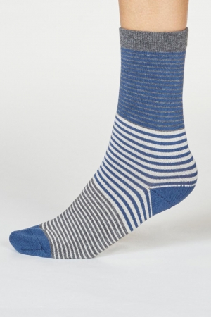 Kathleen Stripe Bamboo Socks in Dark Grey Marle