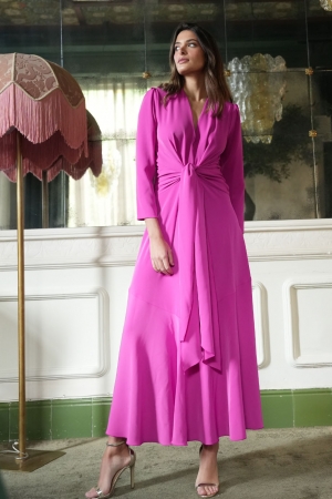 Jakie Knot Detail Crepe Dress in Buganvilla