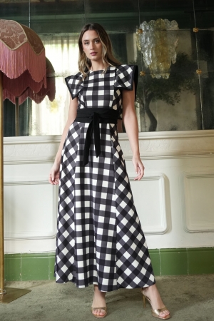 Bass Check Print Dress in Black-White