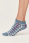 Contrast Check Bamboo Organic Cotton Ankle Socks in Foam Blue