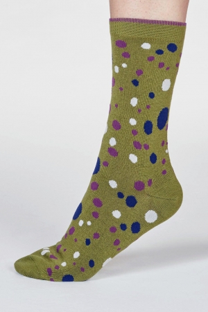 Lucile Spot Bamboo Organic Cotton Socks in Olive Green