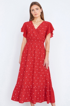Broderie Anglaise Cotton Dress with Flower Embroidery