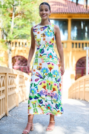 Abstract Flower Viscose Long Dress