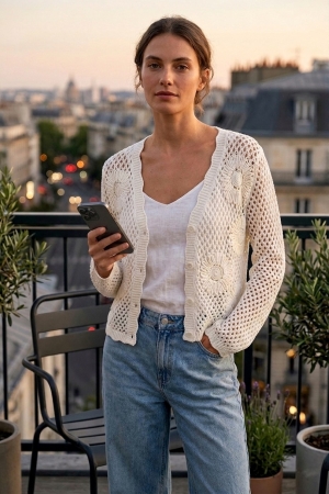 White Flower Crochet Cardigan