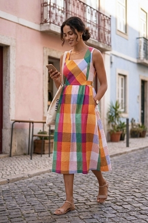 Seersucker Rainbow Check Cotton Dress