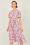 Blossom Midi Dress With Angel Sleeves in Pink