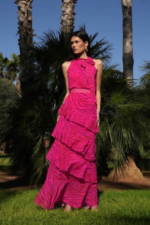 Set Selena in Chiffon Fuchsia Top & Long Skirt
