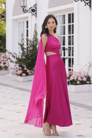 Escarlata Chiffon Shawl Lang Dress in Buganvilia