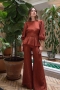 Set Damask Top & Trousers in Rust