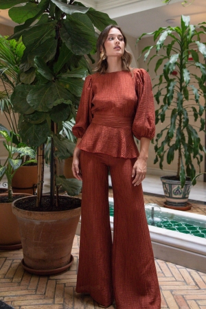 Set Damask Top & Trousers in Rust