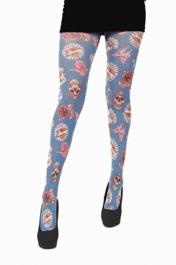 Skull and Roses Printed Tights multi