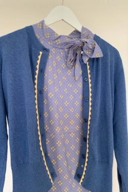 Anna Polka Clusters Viscose Tie-Neck Blouse in Colony Blue