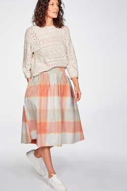 Alexa Organic Cotton Check Skirt in Clementine Orange