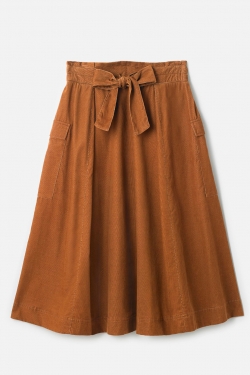 Poppie Organic Cotton Corduroy Utility Midi Skirt in Toffee Brown