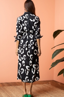 Alva Midi Shirt-Dress in Oversized Mono Leopard