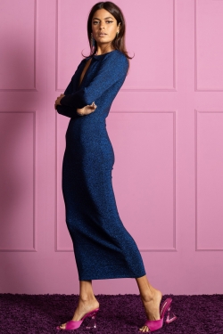 Gianna Metallic Knit Midaxi Dress in Blue