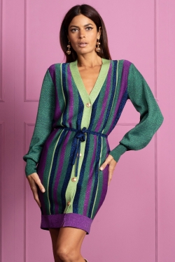 Lara Metallic Knit Cardigan-Dress in Stripe