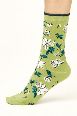 Sketchy Floral Bamboo Organic Cotton Socks in Pea Green