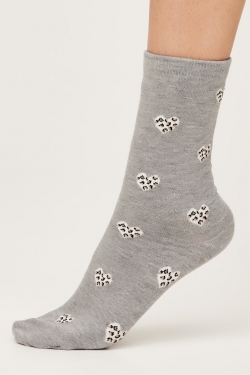 Leopard Heart Bamboo Organic Cotton Socks in Grey Marle