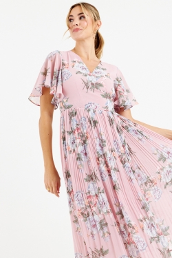 Pam Floral Chiffon Wrap-Dress in Pink