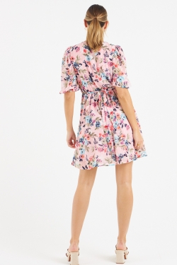 Faye Floral Texture Chiffon Mini Wrap-Dress