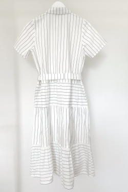 White Stripe Print Tiered Cotton Dress