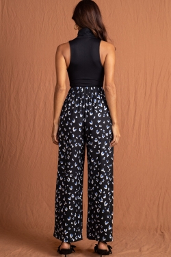 Joey Palazzo Trousers in Abstract White Blue Leopard on Black
