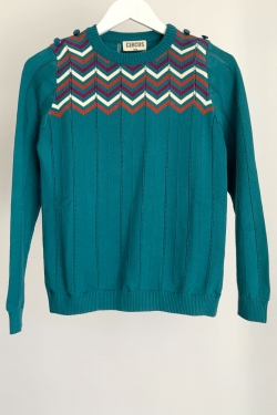 Zig Zag Organic Cotton Knitted Sweater in Ocean Depths