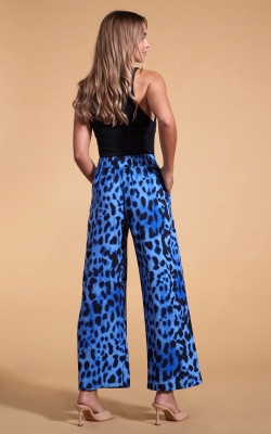 Joey Palazzo Trousers in Bright Blue Leopard