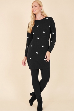 Embroidery Hearts Knitted Sweater-Dress