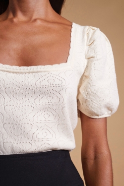 Daphne Pointelle Knitted Top in Cream